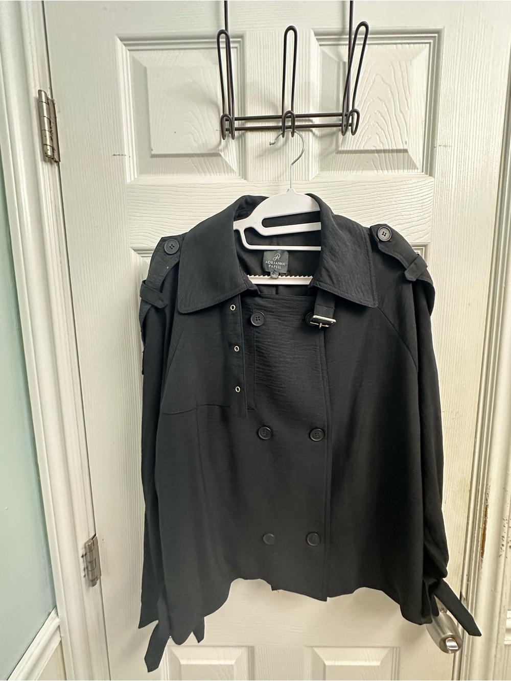Adrianna Papell Black Double-Breasted Cropped Bomber Jacket